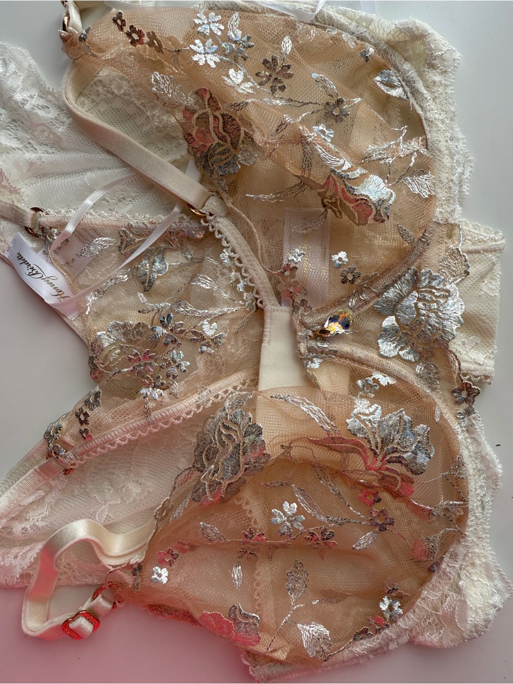 Honey birdette Set Whitney lingerie new ivory bra 30g sister 10e 32ddd panty S - Picture 7 of 7